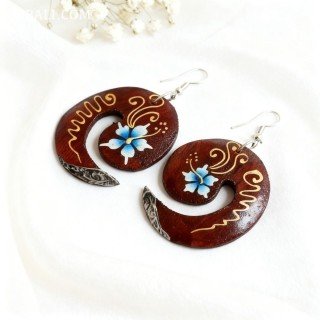 Handcrafted Painting Wood Earrings Unique Model